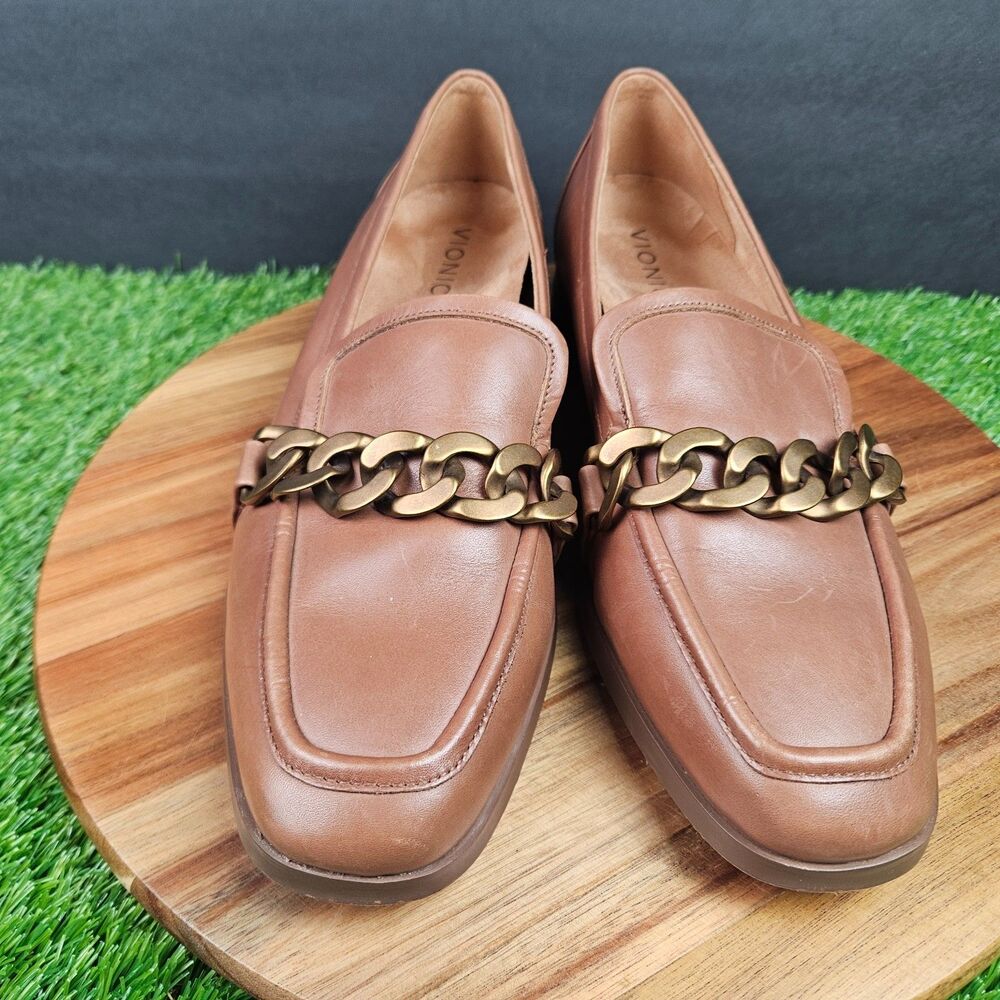 Vionic Mizelle Shoes Womens Size 10 Brown Chain Loafer Leather Comfort Slip On - Picture 6 of 13